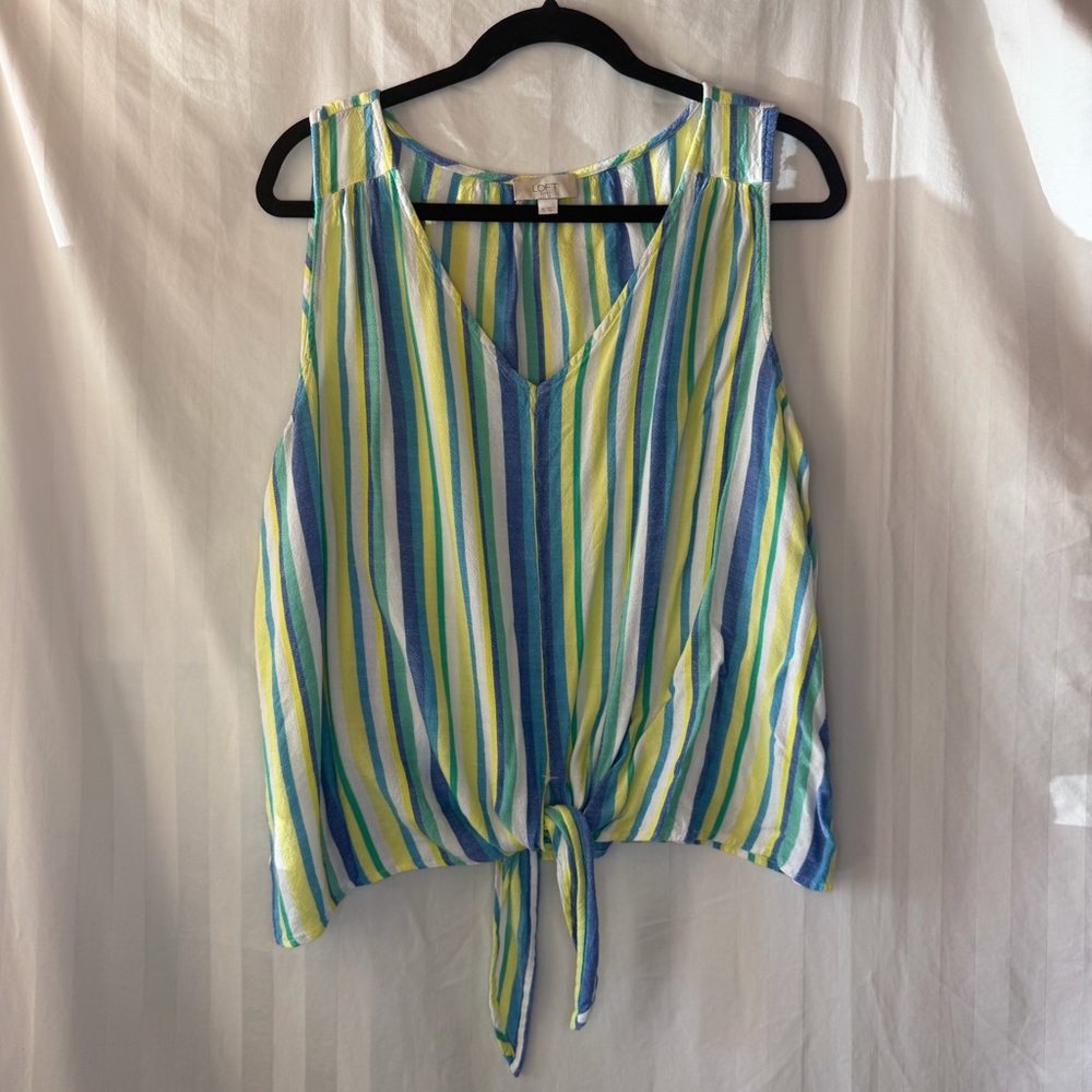 Loft Sleeveless Crop Tank Top Women's Size XL Striped V-neck Tie Front Viscose